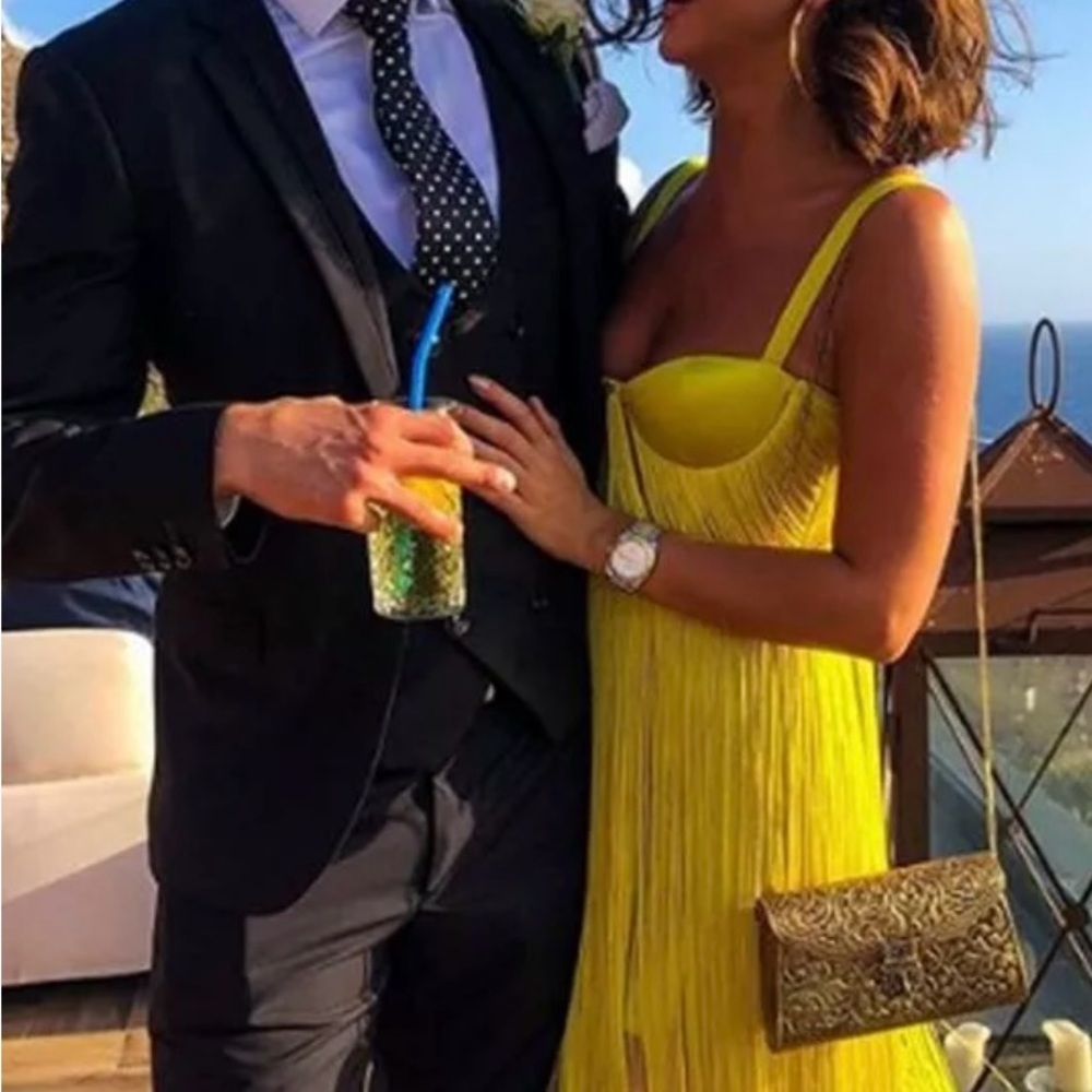 House of CB Yellow Sweetheart Slit Gown - Picture 2 of 9
